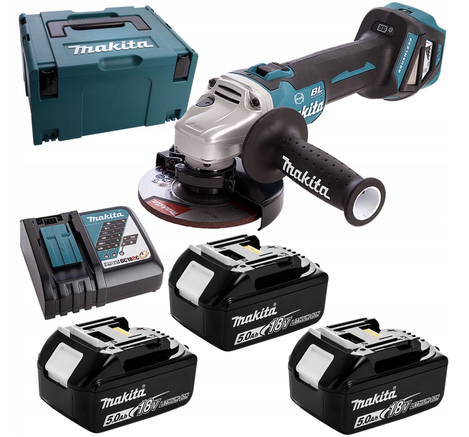 Meuleuse d'angle Makita DGA513RT3J; 18 V; 3x5,0 Ah accu.