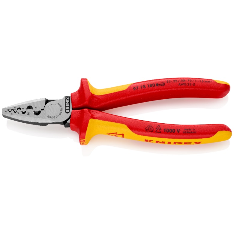 Pince à sertir pour œillets et contacts de câbles isolés Knipex 9778180; 180 mm
