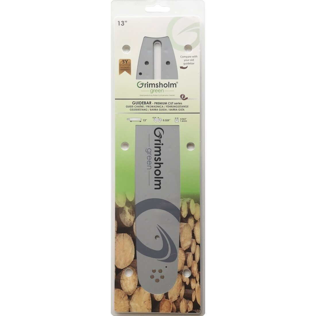 Rail de guidage pour tronçonneuse Grimsholm Premium Cut; 13''; 33 cm; .325''; 56; 1,6 mm