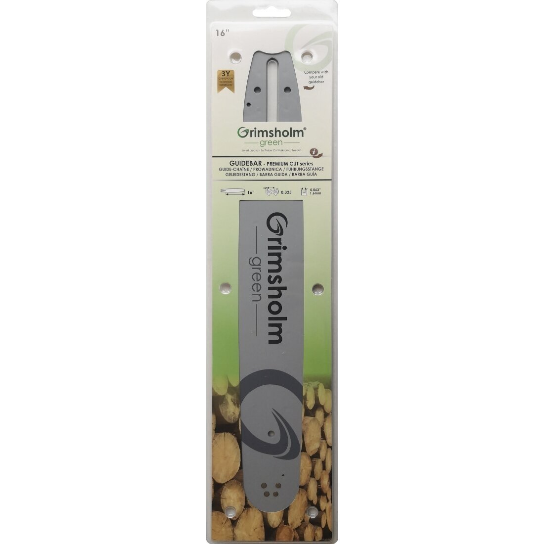 Rail de guidage pour tronçonneuse Grimsholm Premium Cut; 16''; 40 cm; .325''; 66; 1,6 mm