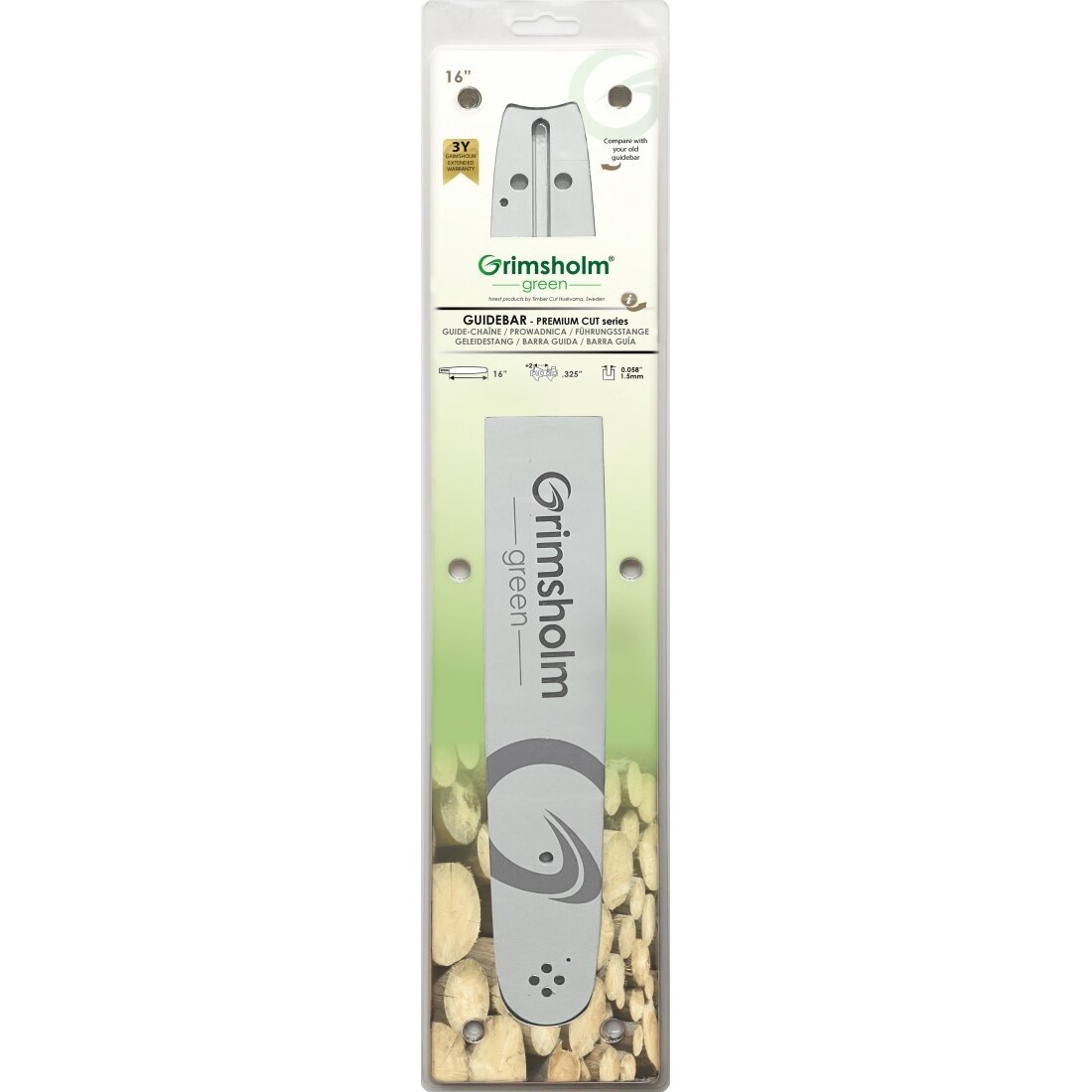 Rail de guidage pour tronçonneuse Grimsholm Premium Cut; 16''; 40 cm; .325''; 66; 1,5...
