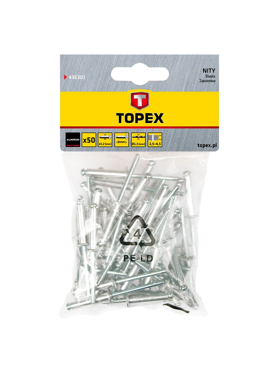 Rivets Topex 43E301; 3,2x8,0 mm; 50 unités
