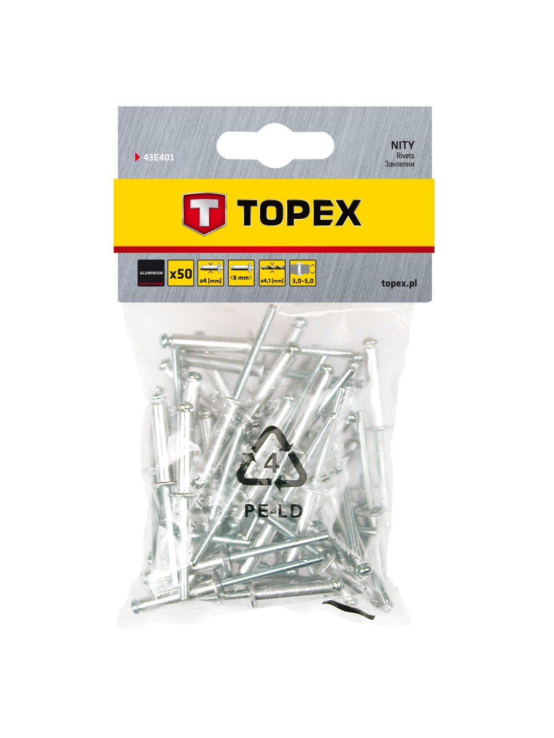 Rivets Topex 43E401; 4,0x8,0 mm; 50 unités
