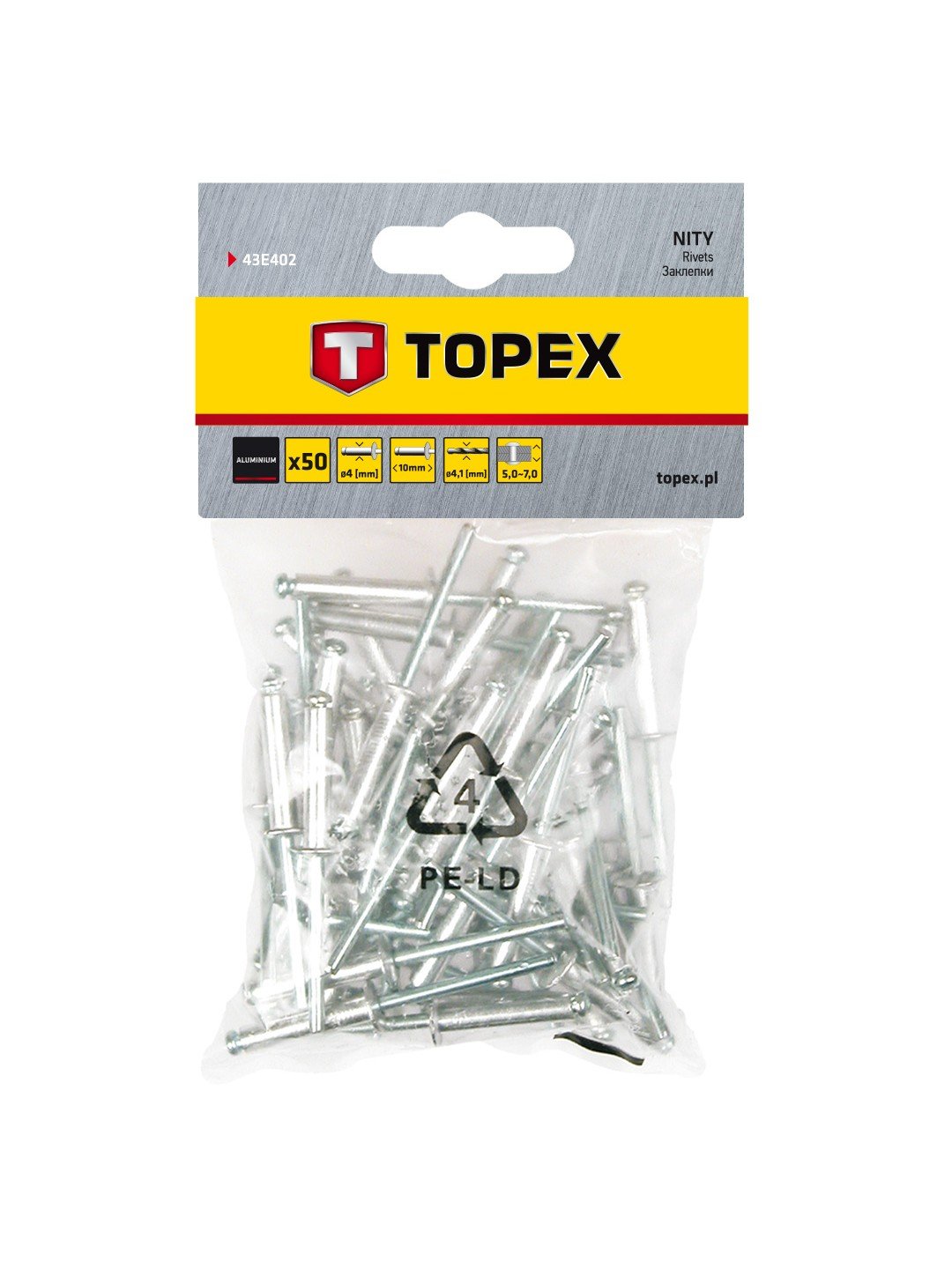 Rivets Topex 43E402; 4,0x10 mm; 50 unités