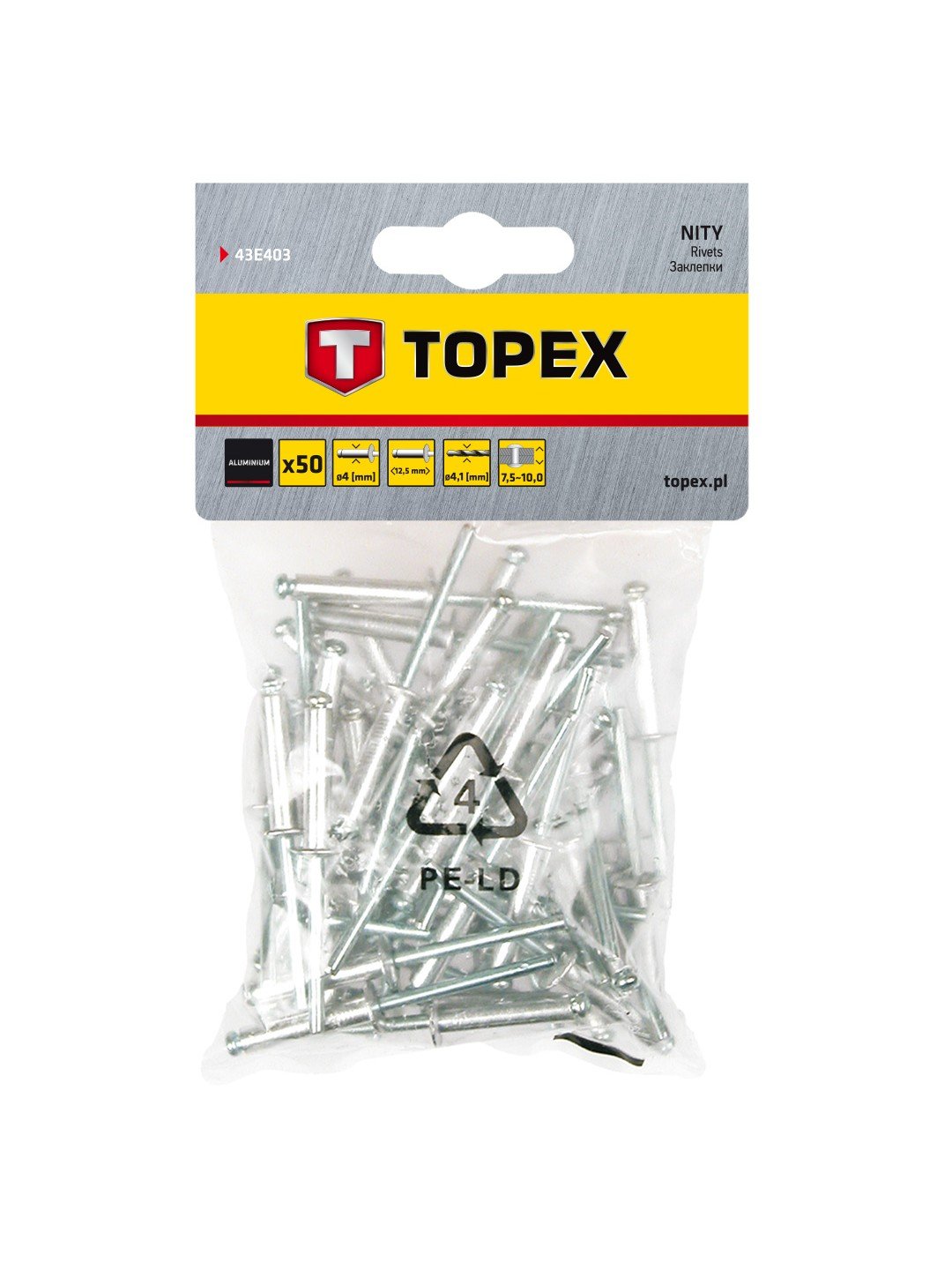 Rivets Topex 43E403; 4,0x12,5 mm; 50 unités