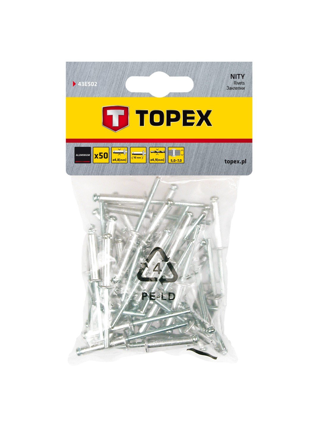 Rivets Topex 43E502; 4,8x10 mm; 50 unités