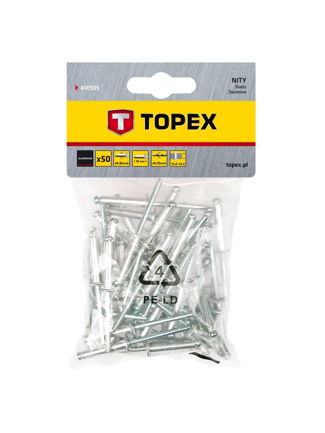 Rivets Topex 43E505; 4,8x18 mm; 50 unités