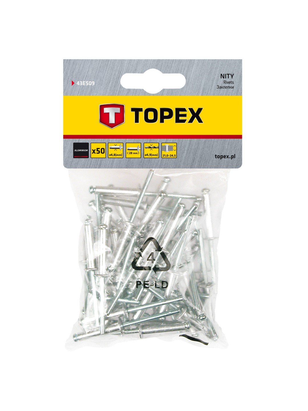 Rivets Topex 43E509; 4,8x28 mm; 50 unités