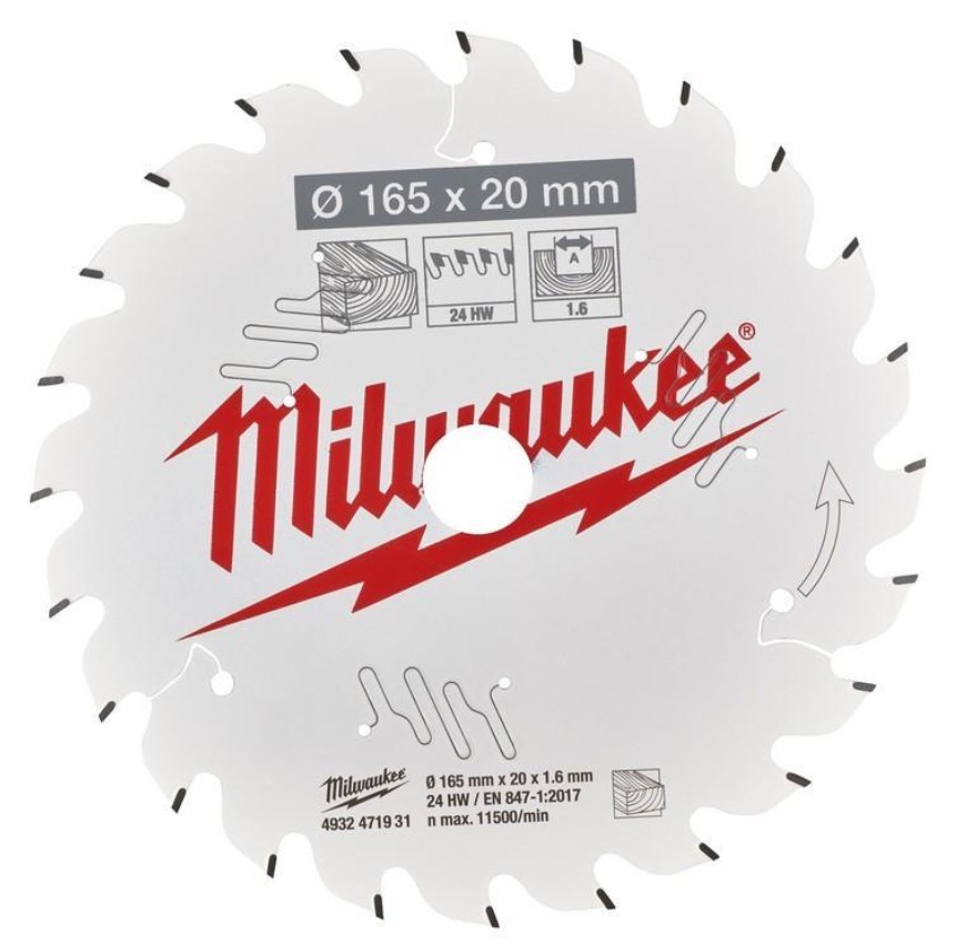 Lame de scie Milwaukee 4932471931; 165x20 mm; Z24