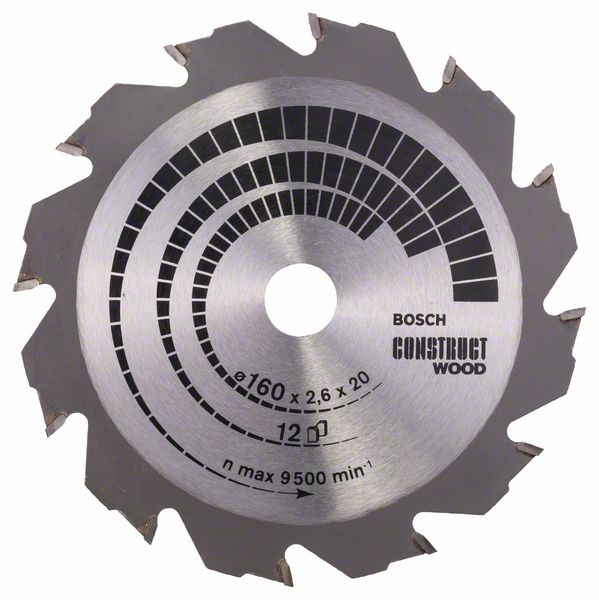 Lame de scie Bosch CONSTRUCT WOOD; 160x2,6x20,0 mm; Z12; 12°