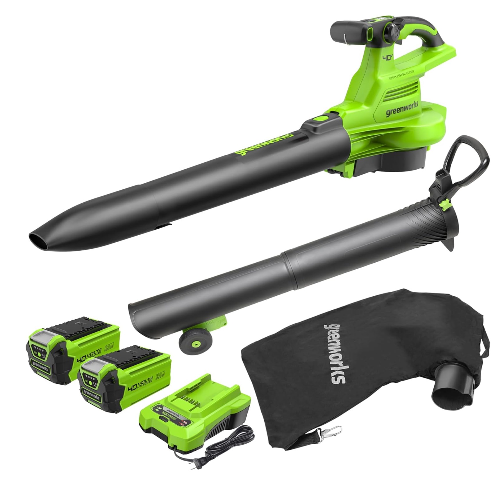 Souffleur de feuilles sans fil Greenworks GD40BVIIK2X; 40 V; 2x2,0 Ah accu.