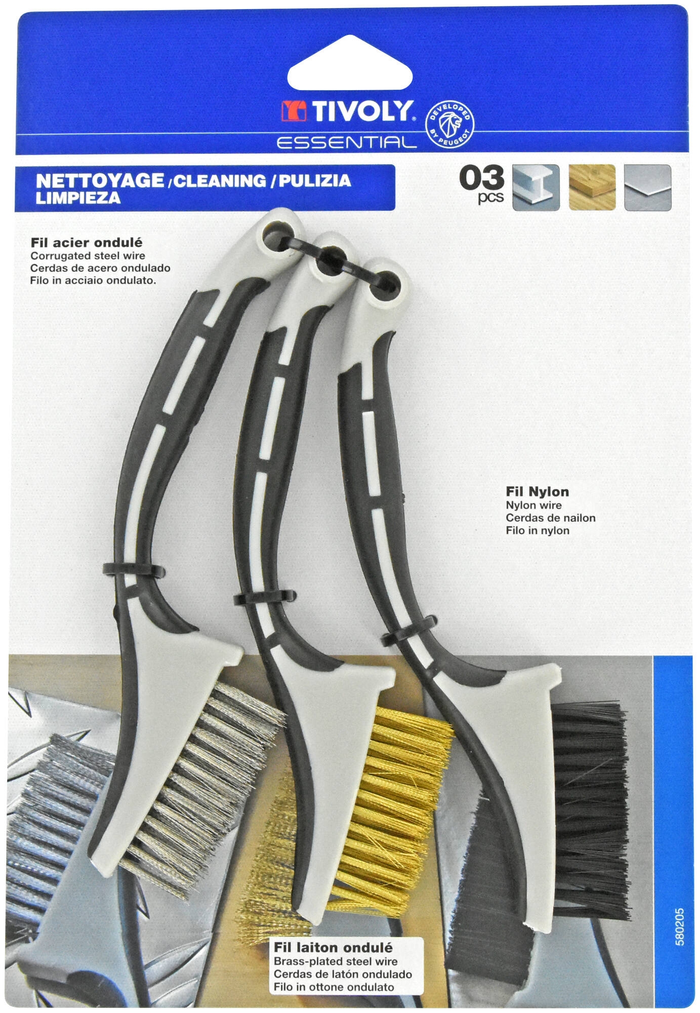 Ensemble de brosse métallique Tivoly XT20252580205; 3 unités