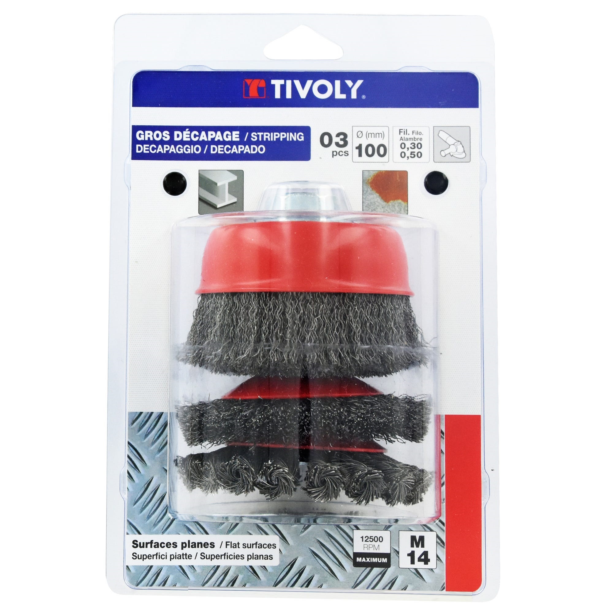 Ensemble de brosse métallique Tivoly XT20252580208; 100 mm; 3 unités