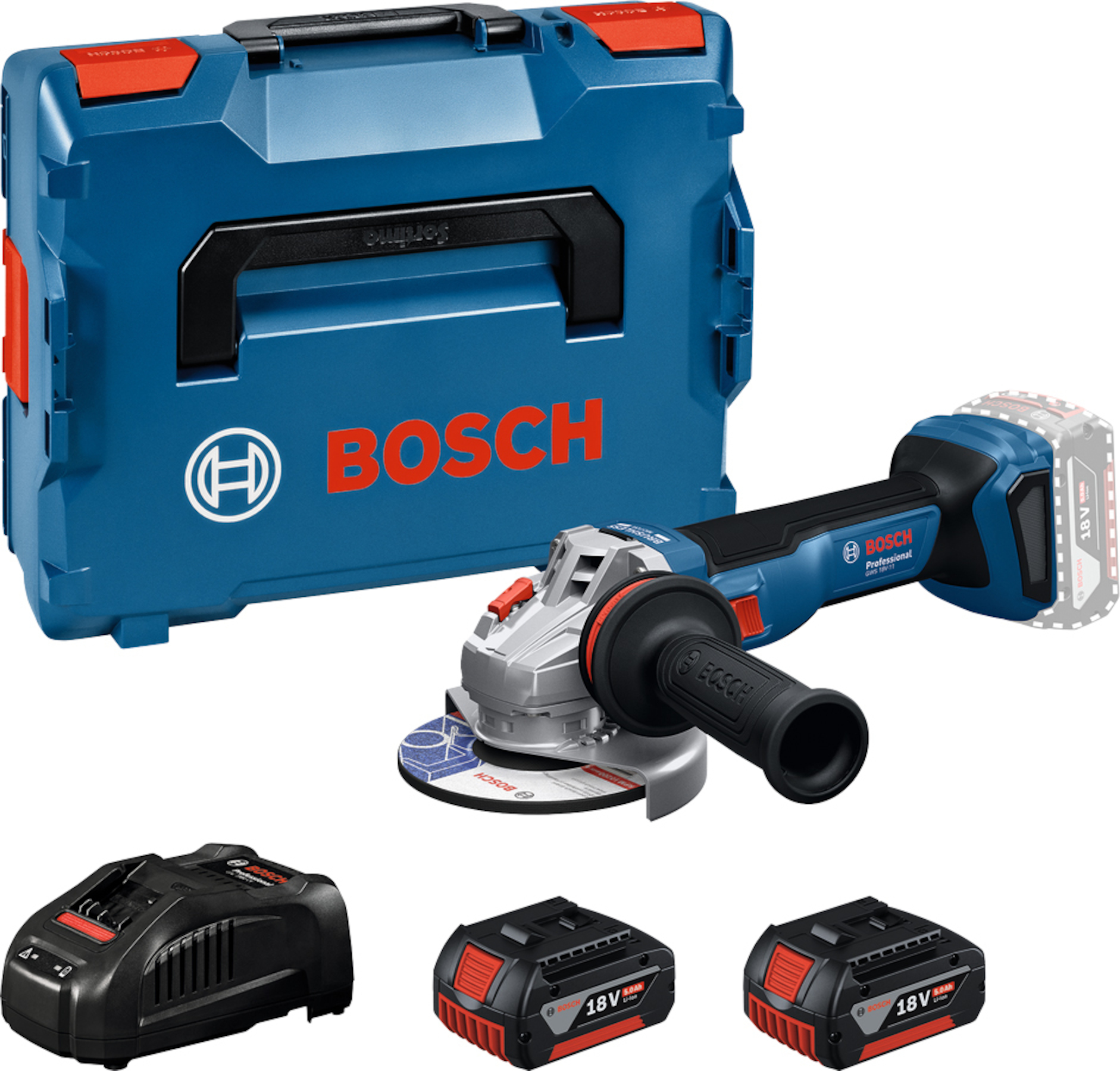 Meuleuse d'angle sans fil Bosch GWS 18V-11 Professional; 125 mm; 18 V; 2x5,0 Ah accu. + L-Boxx 136