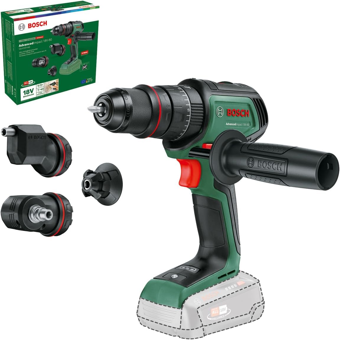 Perceuse Bosch AdvancedDrill 18V-80 QuickSnap (senza batteria e caricabatterie); avec accessoires