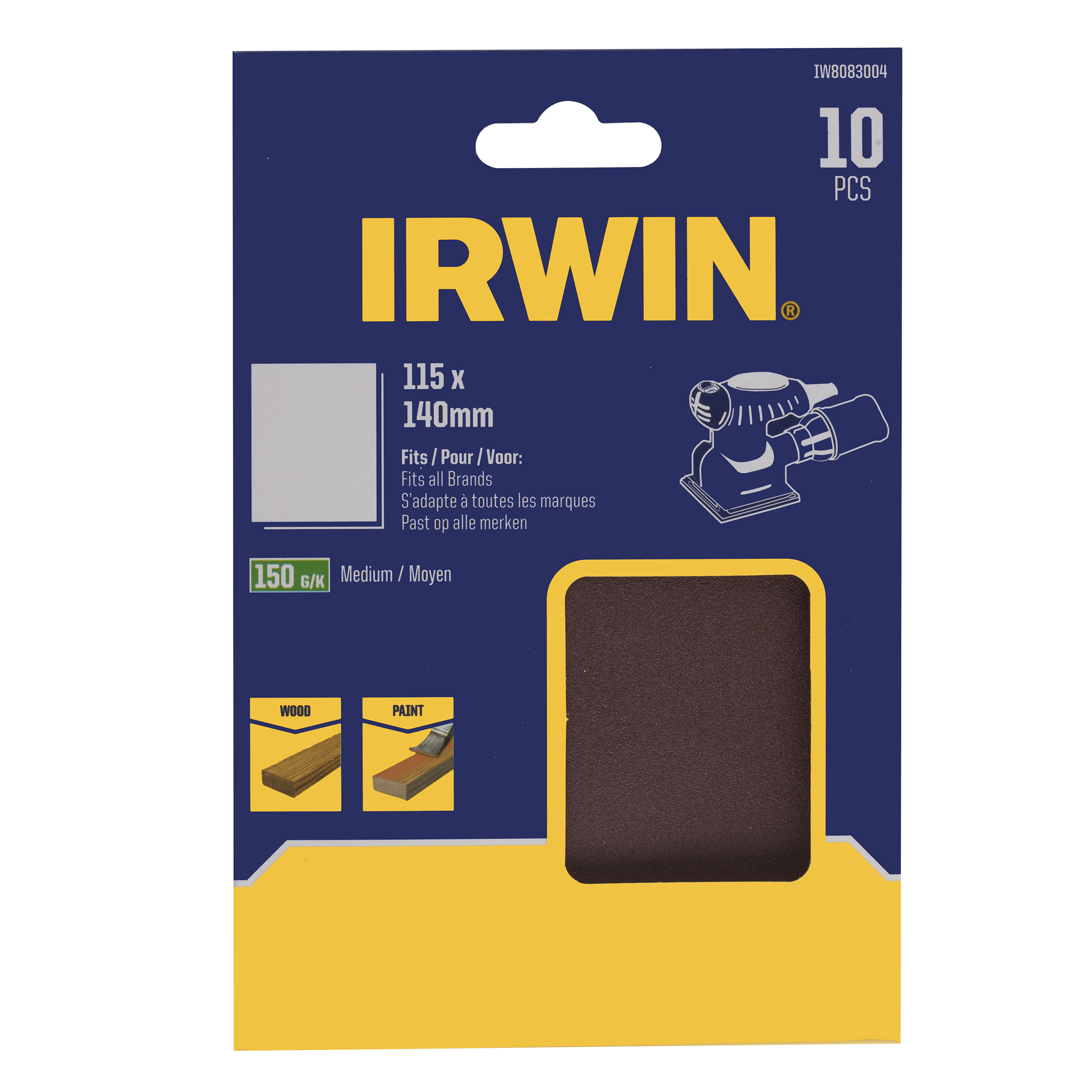 Papier de sable Irwin IW8083004; 140x115 mm; P150; 10 unités
