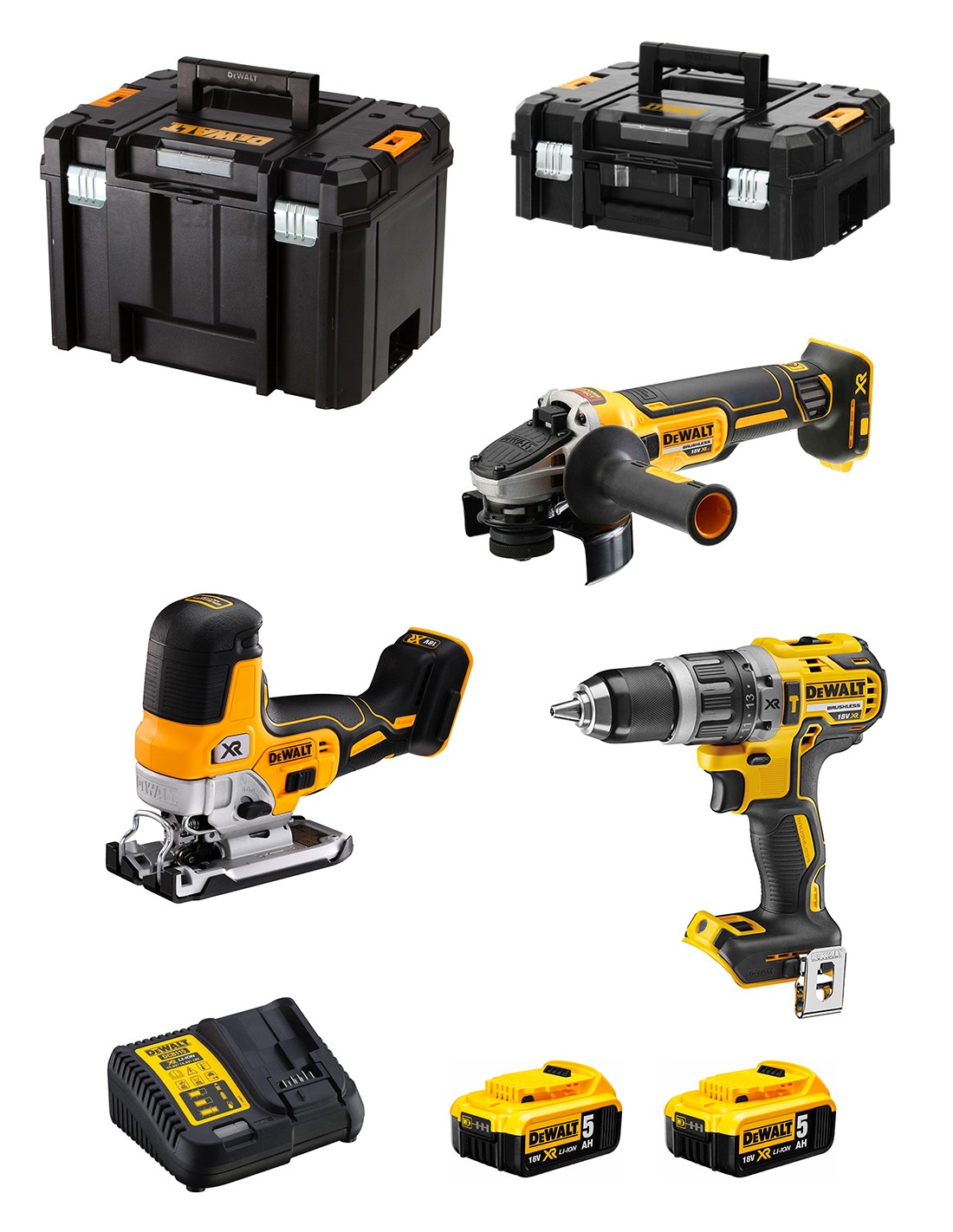 Ensemble d'outils DeWalt DCK329P2T-QW (DCD796 + DCG405 + DCS335); 18 V; 2x5,0 Ah accu.