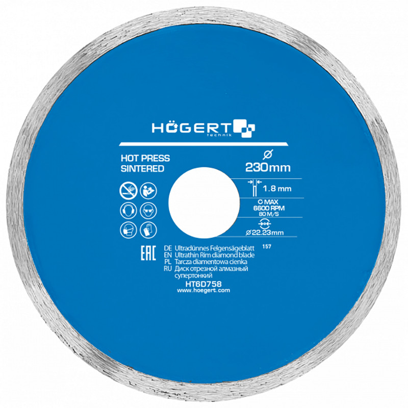 Disque à tronçonner diamanté Hogert HT6D758; 230x22,23x1,8 mm