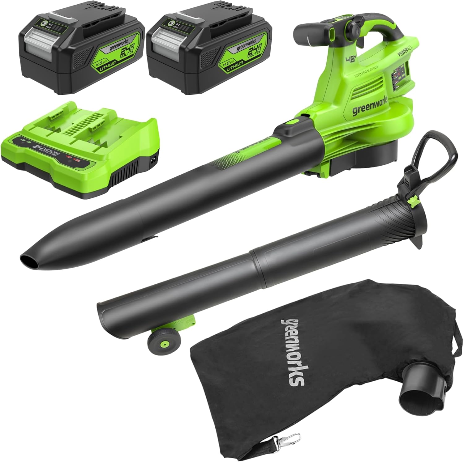 Souffleur de feuilles sans fil Greenworks BL48L421-01; 2x24 V; 2x4,0 Ah accu.