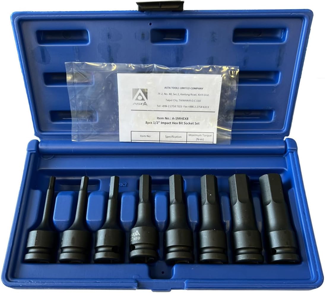 Socket et jeu de bits ASTA A-1MHEX8; 1/2''; 8 unités