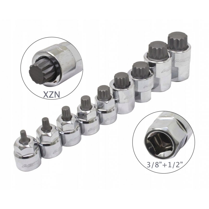 Socket et jeu de bits ASTA A-M9XZN; 1/2''; 3/8''; 9 unités