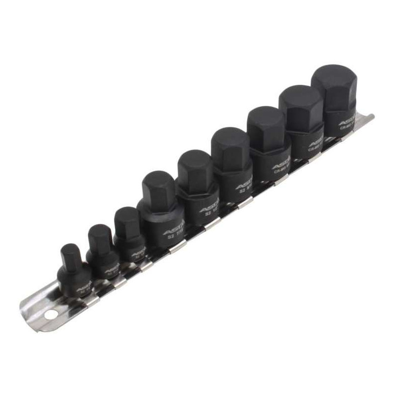 Socket et jeu de bits ASTA A-1M9HEX; 1/4''; 3/8''; 9 unités