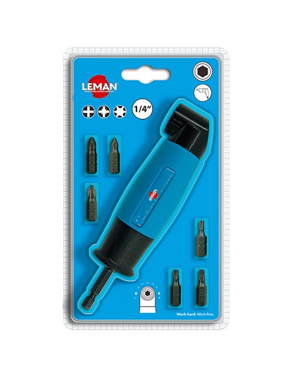 Adaptateur de rotation d'angle LEMAN F56007; 1/4'' + tournevis Bit