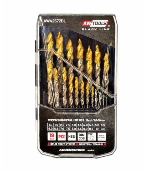 Jeu de forets en métal AWTools AW42572BL; 1,5-10 mm; 19 unités