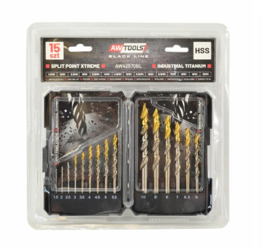 Jeu de forets en métal AWTools AW42570BL; 1,5-10 mm; 15 unités