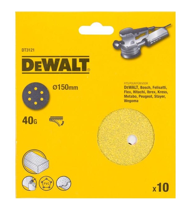 Papier de sable DeWalt DT3121-QZ; 150 mm; K40; 10 unités