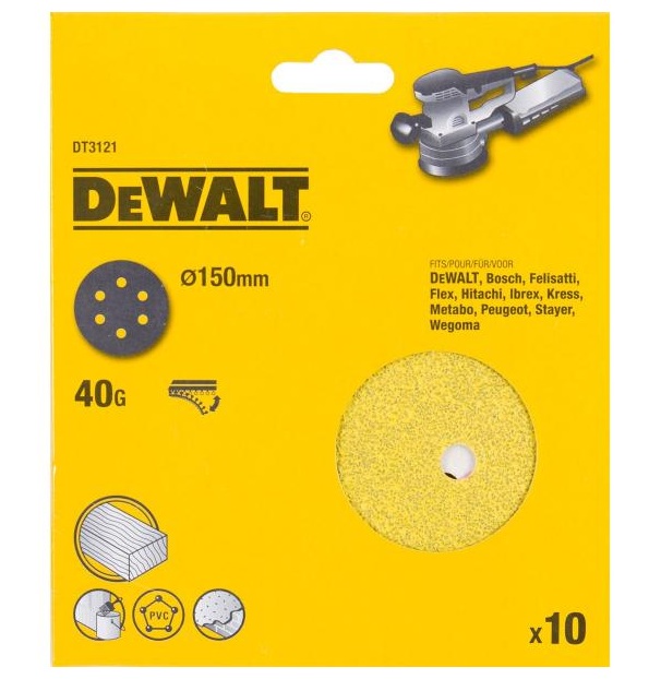 Papier de verre pour ponceuse orbitale DeWalt DT3126-QZ; 150 mm; K180; 10 unités