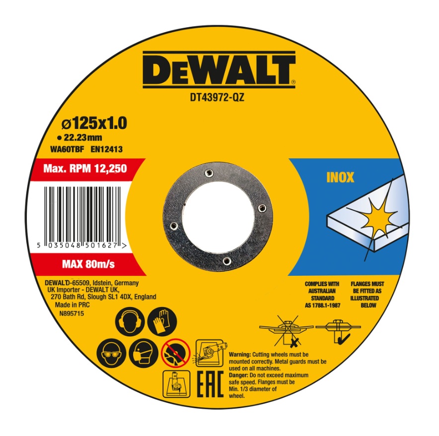 Disque abrasif DeWalt DT43972-QZ; 125x22,23x1,0 mm; 10 unités