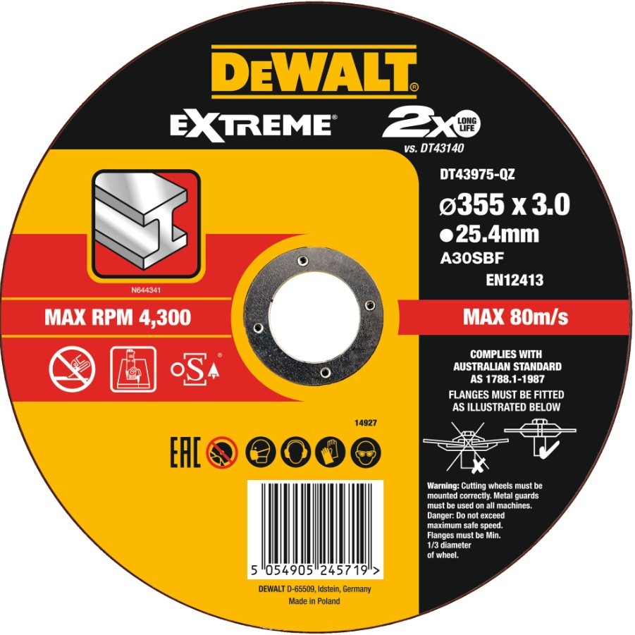 Disque abrasif DeWalt DT43975-QZ; 355x25,4x3,0 mm