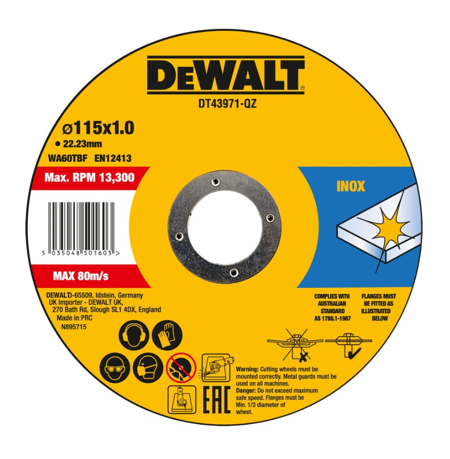 Disque abrasif DeWalt DT43971-QZ; 115x22,23x1,0 mm; 10 unités