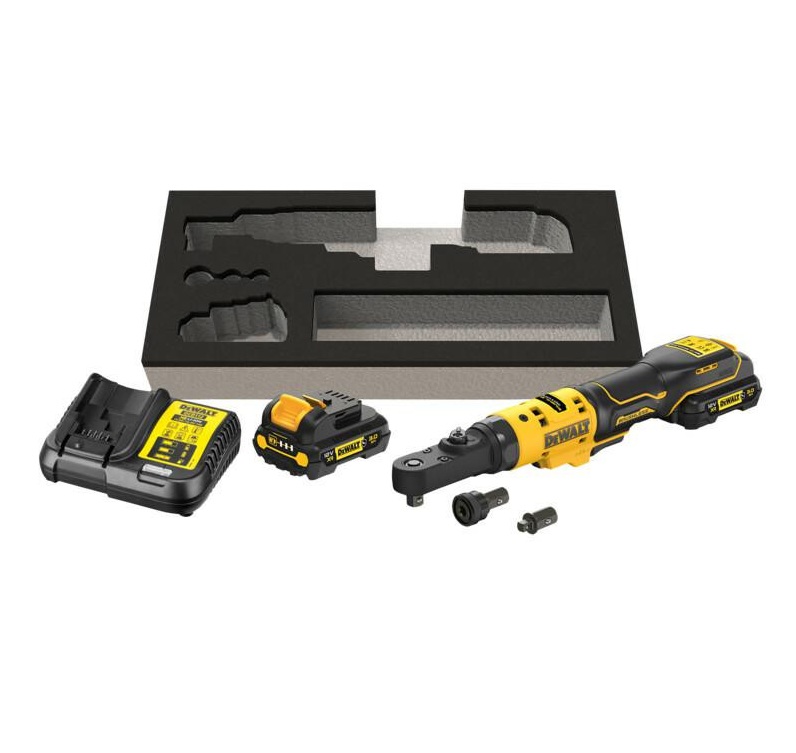 Clé à cliquet sans fil DeWalt DCF500L2G-QW; 12 V; 1/4''-3/8''; 75 Nm; 2x3,0 Ah accu.