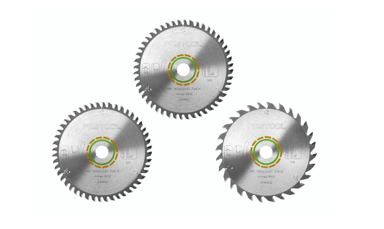 Disques de coupe Festool 578565; 160x20x2,2 mm; Z48/Z28; 5°/15°; 3 unités