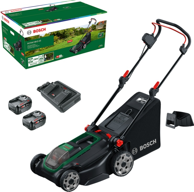 Faucheuse sans fil Bosch Rotak 18V2-43; 18 V; 2x4,0 Ah accu.