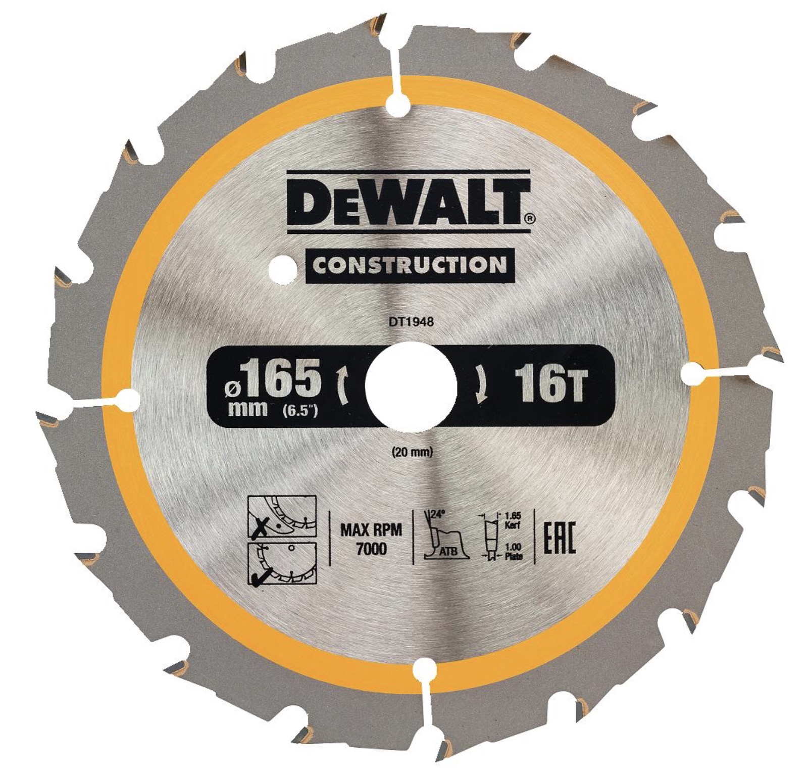 Lame de scie DeWalt DT1948-QZ; 165x20 mm; 16T