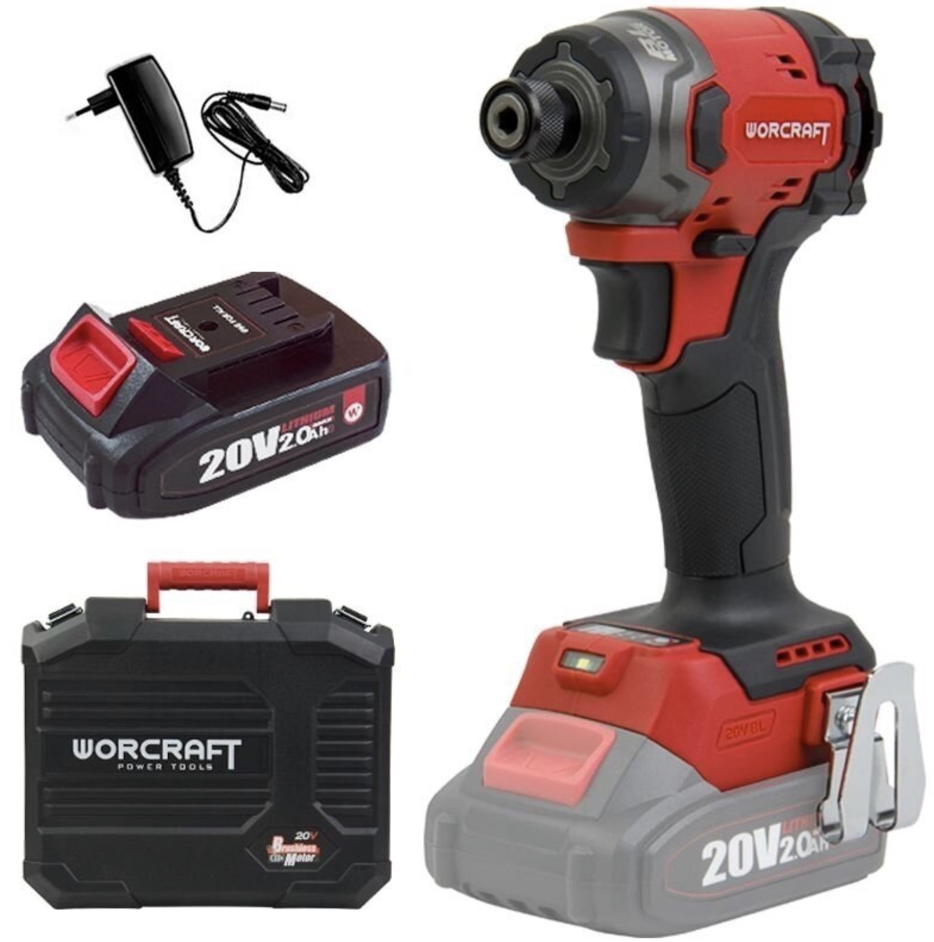 Pilote d'impact Worcraft CIS?S20LiBM-260; 20 V; 1x2,0 Ah accu.