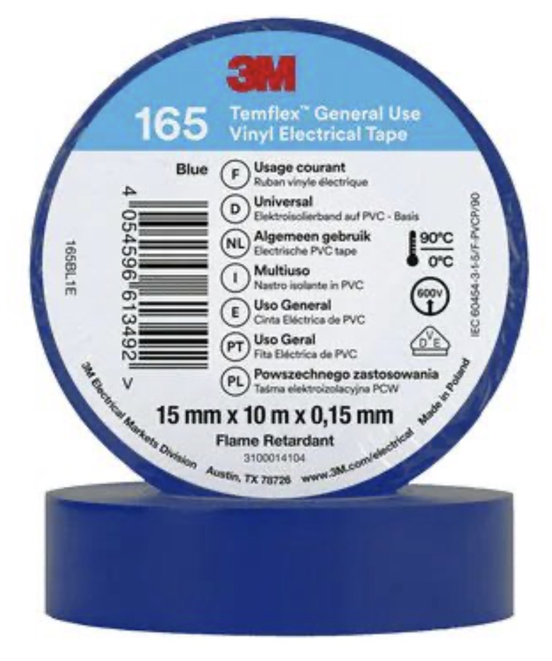 Ruban isolant 3M Temflex 165; 15 mm; 10 m; bleu
