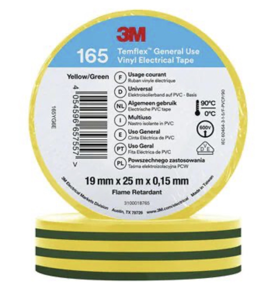 Ruban isolant 3M Temflex 165; 15 mm; 10 m; žalia; vert; jaune