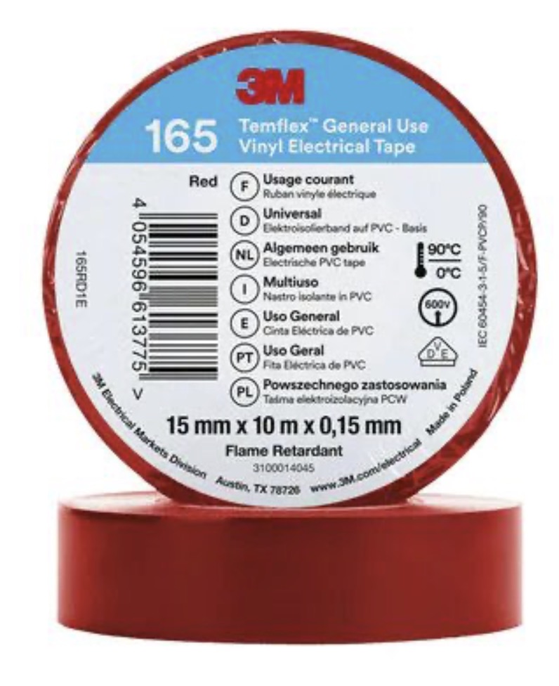 Ruban isolant 3M Temflex 165; 15 mm; 10 m; rouge