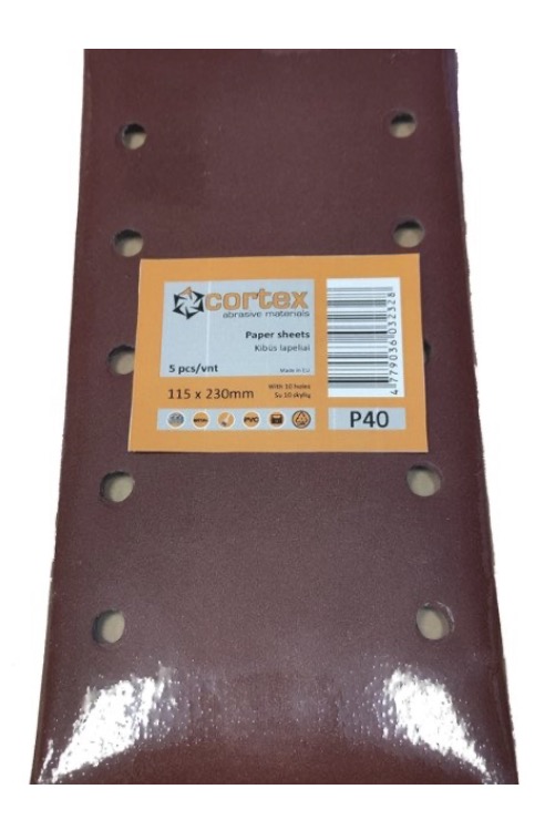 Papier de verre pour ponceuse orbitale Cortex 31421; 115x230 mm; P180; 5 unités