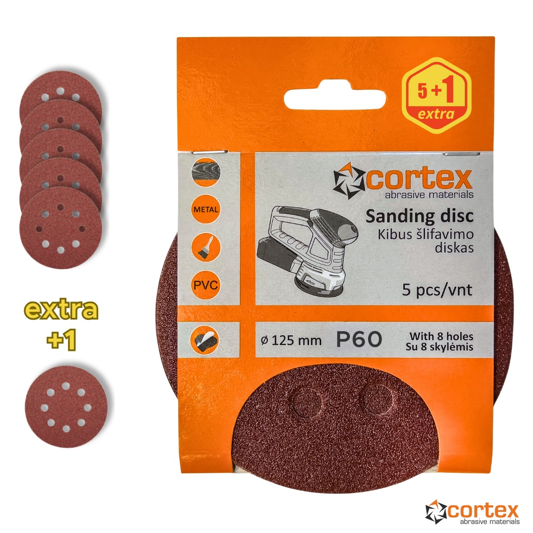 Papier de sable Cortex 18149; 125 mm; P60; 5 unités