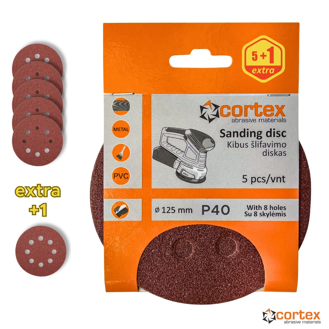 Papier de sable Cortex 18148; 125 mm; P40; 5 unités
