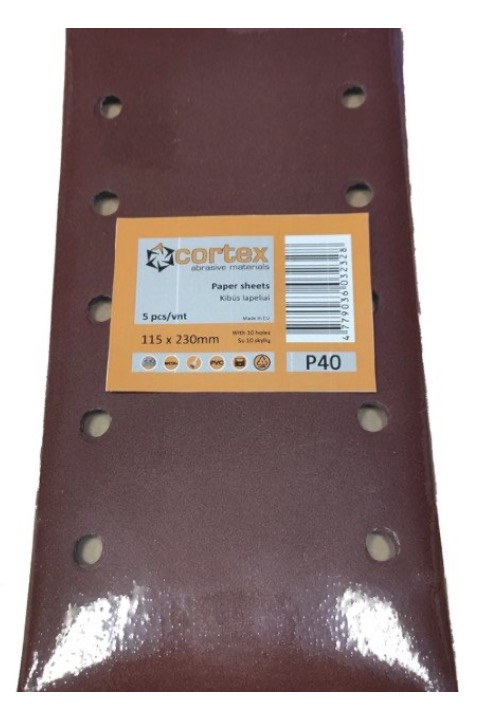 Papier de verre pour ponceuse orbitale Cortex 31416; 115x230 mm; P60; 5 unités