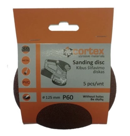 Papier de sable Cortex 18156; 125 mm; P60; 5 unités