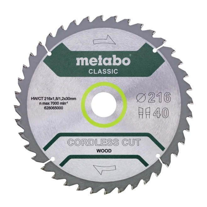 Lame de scie Metabo HW/CT CORDLESS CUT WOOD - CLASSIC; 216x30x40 mm; 5°