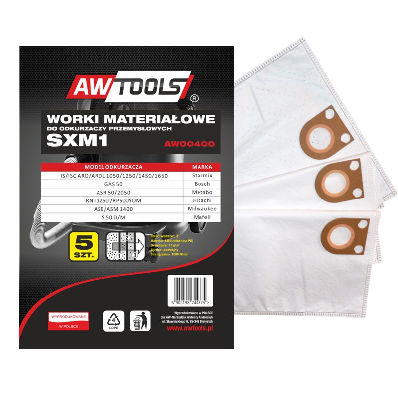 Sacs à poussière  AWTools AW00400; SxM1; 5 unités