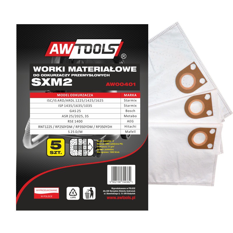 Sacs à poussière  AWTools AW00401; SxM2; 5 unités